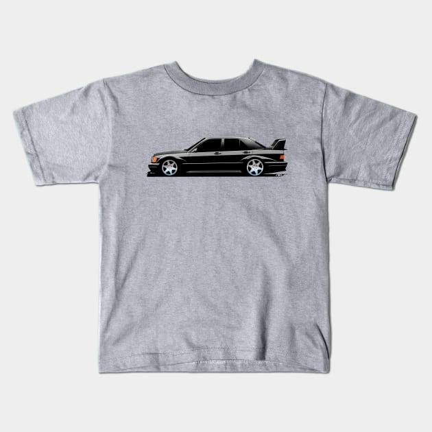 Mercedes 190E Cosworth Evolution II (Black) - Roadside Icons Kids T-Shirt by y30man5